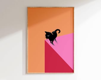 Minimalist Black Cat Art Print: Abstract Geometric Poster (Digital Download)