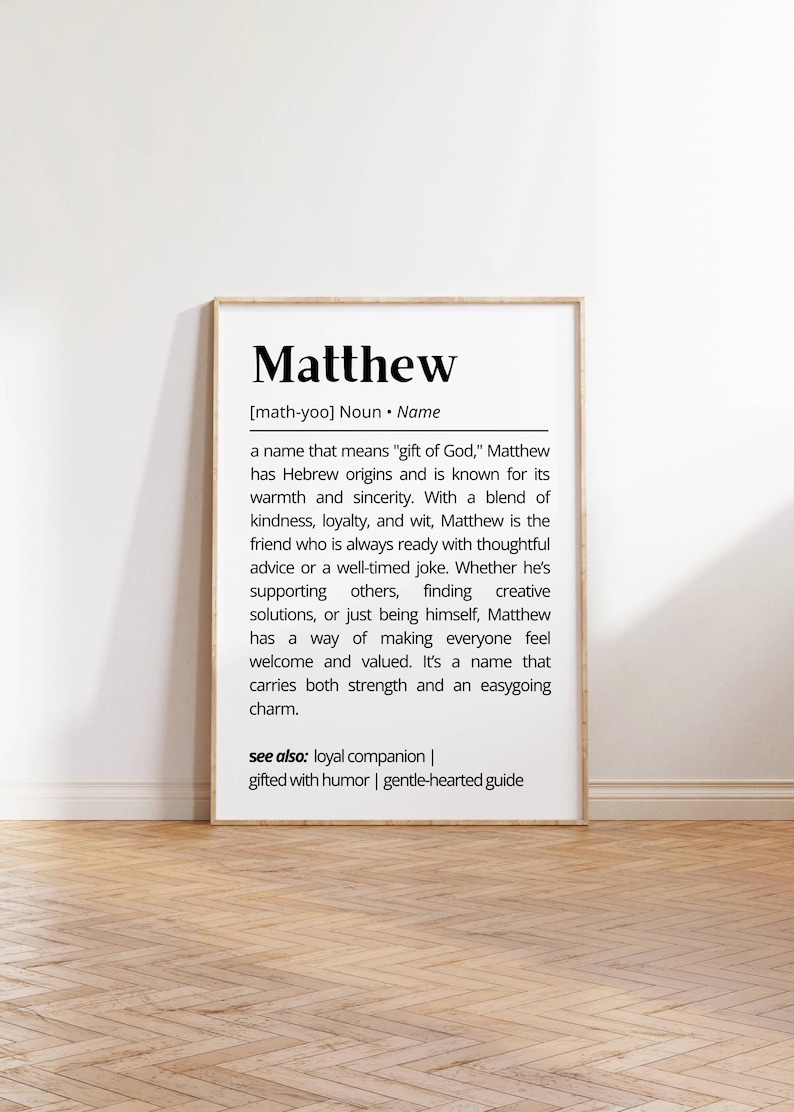 Matthew Name Definition Wall Art Print Personalized Inspirational Decor Gift Name Meaning Modern Minimalist Wall Art Gift Friends & Family
