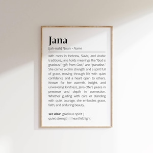 Jana Name Definition Wall Art Positive Name Meaning Personalized Gift for New Mom Baby Shower Printable Poster Typography Nursery Art Decor