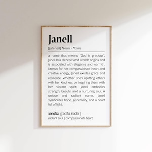 Janell Name Meaning Print: Personalized Definition Wall Art (Digital Download)