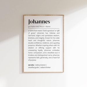 Johannes Name Definition Wall Art Personalized Name Meaning Minimalist Typography Poster Baby Shower Gift idea Baptism Nursery Home Decor