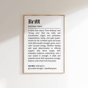 Britt Name Definition Wall Art Personalized Name Meaning Gift for Her Minimalist Typography Poster Baby Shower Printable Nursery Art Decor
