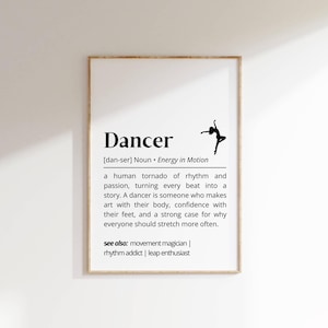 Dancer Definition Wall Art Printable Inspiration Typography as Art Decor for Dancers Passionate Dance Gift for Her Instant Digital Download
