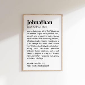 Johnathan Name Definition Wall Art Personalized Name Meaning Gift for Him Minimalist Typography Poster Baby Shower Printable Nursery Decor