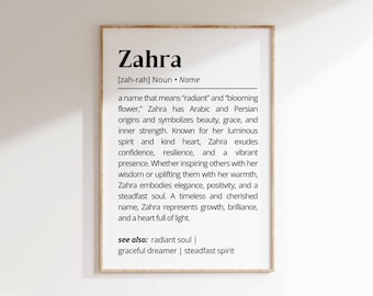 Zahra Name Meaning Print | Personalized Gift | Nursery Wall Art | Instant Digital Download