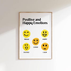 Positive Emotions Chart Happy Feelings Poster Mental Health Wall Art Kids Emotional Learning Gift Decor Classroom or Home Positive Vibes Art