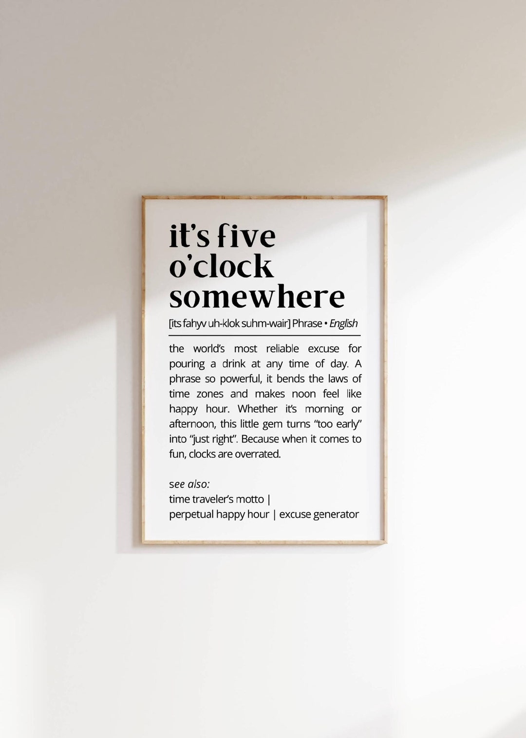 Five O'clock Somewhere Definition Print: Funny Bar Decor (digital ...