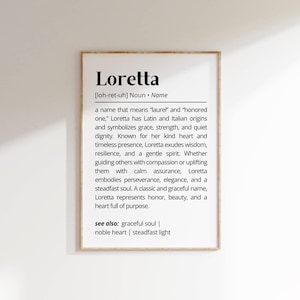 Loretta Name Meaning Print: Minimalist Typography Wall Art (Digital Download)