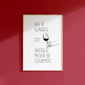 Age & Glasses of Wine Funny Kitchen Decor Wine Quote Printable Wall Art Wine Lover Humor Gift for Her Bar Cart Sign Typography Drink Poster