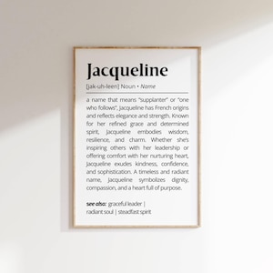Jacqueline Name Definition Printable Wall Art Name Meaning Poster Elegant Digital Gift for Her Minimalist Nursery Baby Name Home Decor Art
