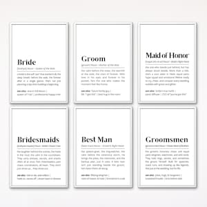 Wedding Party Definition Printable Set Bride Groom Bridesmaids Best Man Wall Art Funny Wedding Gift for Bridal Party Decor Printable Posters
