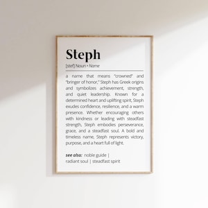 Steph Name Definition Wall Art Personalized Name Meaning Gift for Him Minimalist Typography Poster Baby Shower Printable Nursery Art Decor