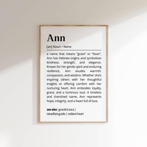 Ann Name Definition Wall Art Name Meaning Printable Personalized Typography Poster Inspirational Unique Gift for Her Minimalist Name Decor