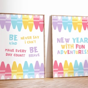 Be Brave Be Kind Colorful Classroom Crayon Wall Art Printable Teacher Gift Inspiration Poster Back to School Positive Quotes Kids Room Decor
