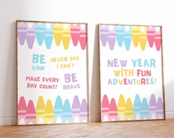 Classroom Crayon Print | Be Brave Be Kind, Positive Quotes (Digital Download)