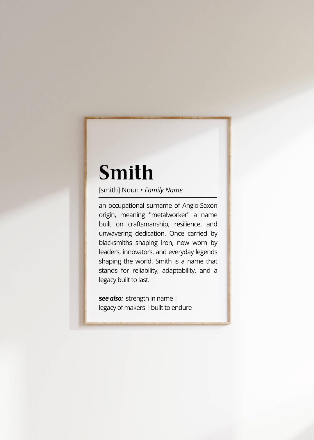 Smith Name Meaning Print | Personalized Gift | Nursery Wall Art ...