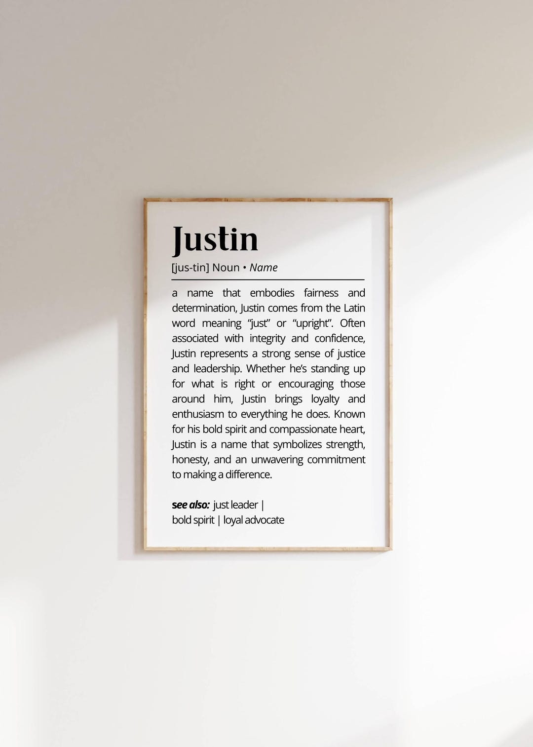 Justin Name Definition Wall Art Printable Personalized Inspiration ...