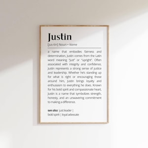 Justin Name Definition Wall Art Printable Personalized Inspiration Typography Name Meaning Poster Gift for Him Friend Family Minimalist Art
