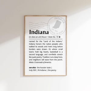 Indiana State Definition Wall Art Printable State Poster for Hoosiers Indiana Meaning Heartfelt Gift for Her or Family Home Sign Decor Print
