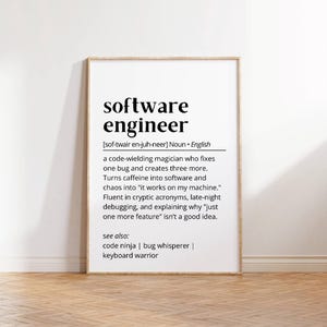 Software Engineer Definition Print: Funny Tech Office Wall Art (digital ...