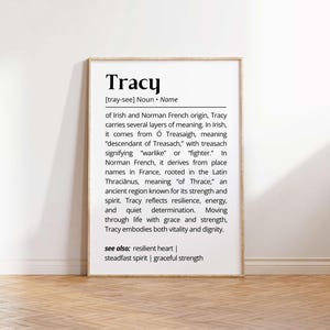 Tracy Name Meaning Wall Art: Personalized Printable Typography Print Gift Idea (Digital Download)