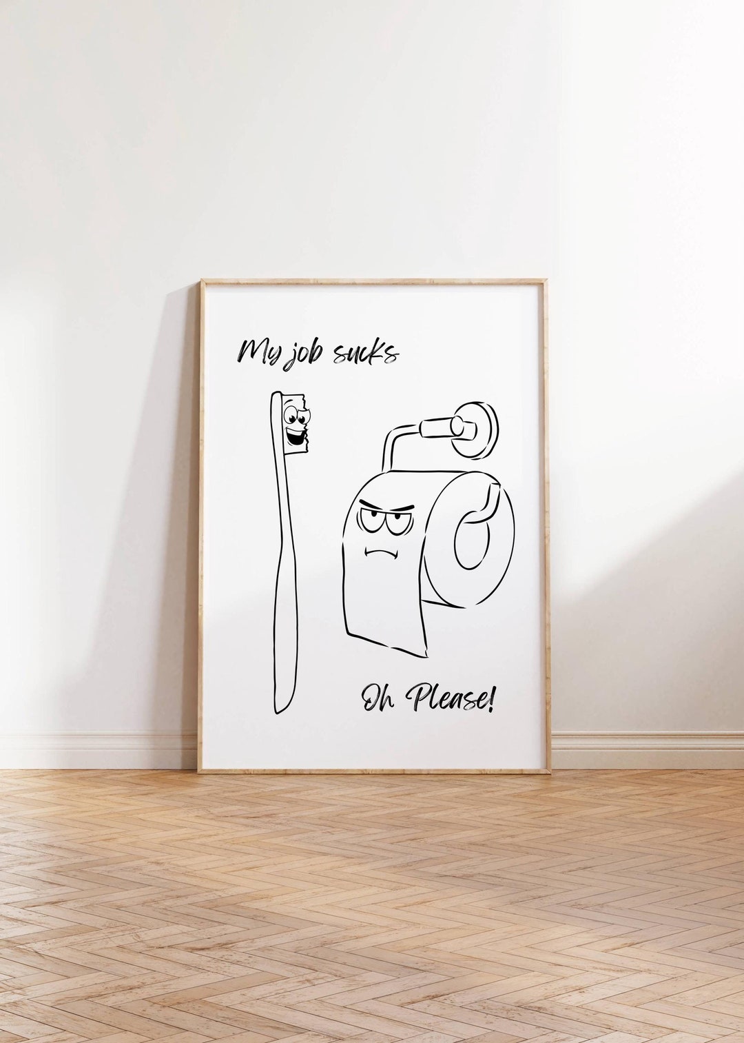 Funny Bathroom Wall Art Toilet Roll Vs Toothbrush Toilet Humor Decor ...