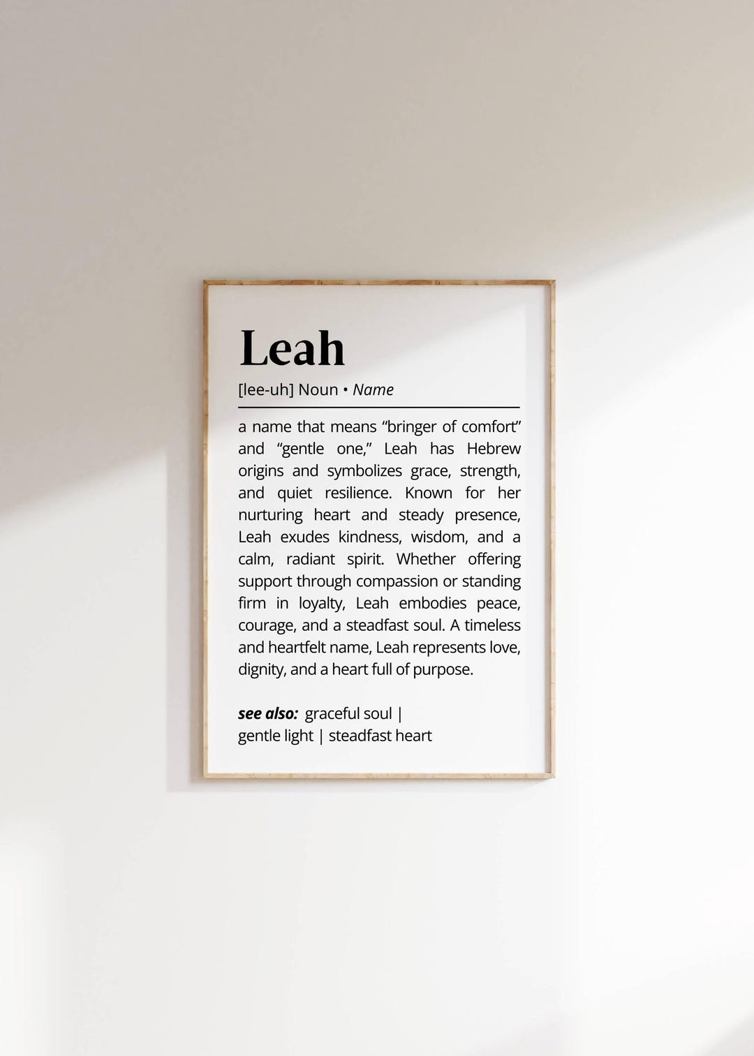 Leah Name Definition Wall Art Personalized Name Meaning Gift Minimalist ...
