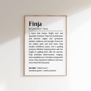 Finja Name Definition Wall Art Personalized Name Meaning Gift Minimalist Typography Poster Baby Shower Printable Baptism Nursery Art Decor