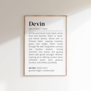 Devin Name Definition Wall Art Personalized Name Meaning Gift for Him Minimalist Typography Poster Baby Shower Printable Nursery Art Decor