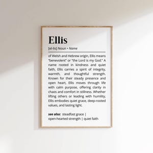 Ellis Name Definition Wall Art Positive Name Meaning Personalized Gift for New Mom Baby Shower Printable Poster Typography Nursery Art Decor
