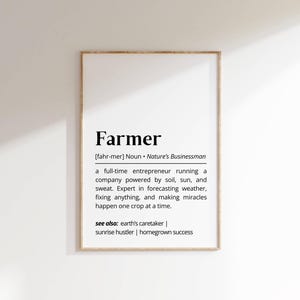 Farmer Definition Wall Art Agriculture Gift for Farmhouse Decor Printable Rural Life Poster Minimalist Housewarming Sign Rustic Typography