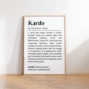 Kardo Name Definition Wall Art Personalized Name Meaning Minimalist Typography Poster Baby Shower Gift idea for Baptism Nursery Home Decor