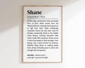 Shane Name Meaning Print | Personalized Gift | Nursery Wall Art | Instant Digital Download