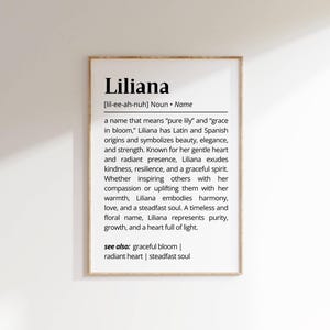 Liliana Name Definition Wall Art Personalized Name Meaning Gift Minimalist Typography Poster Baby Shower Printable Baptism Nursery Art Decor
