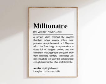 Millionaire Definition Print: Funny Money Humor, Luxury Home Decor (Digital Download)