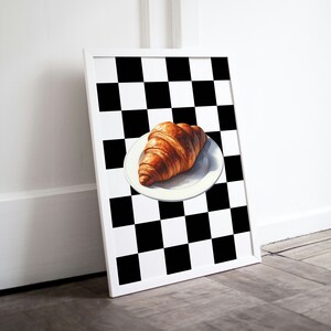 Croissant Art, Kitchen Wall Artwork, Wall Art Trendy, Food Prints, Breakfast poster, Art Printable Posters, Retro Prints, Printable Artwork