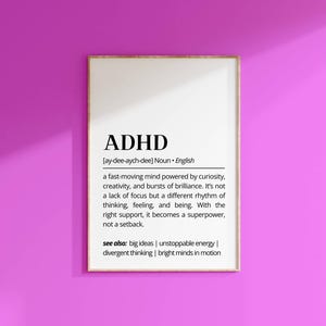 ADHD Definition Wall Art Gift for Parents Kids Teachers Home Office Classroom Decor Positive Autism-Themed ADHD Awareness Printable Poster