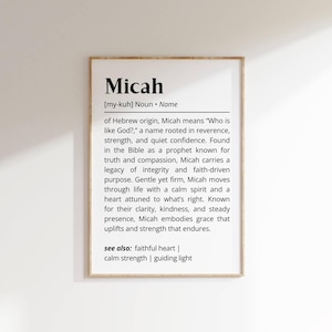 Micah Name Meaning Printable Art: Personalized Nursery Decor (Digital Download)