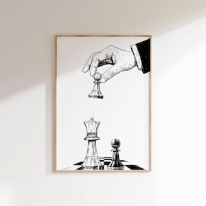 Hand Moving Chess Piece Art: Modern Game Room Decor (Printable)