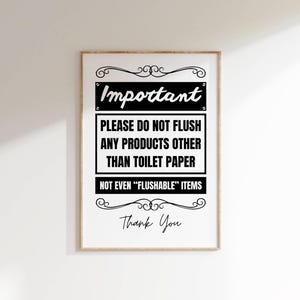 Printable Do Not Flush Sign Minimalist Bathroom Rules Wall Art Restaurant or Guest Toilet Reminder or Airbnb Host Toilet Sign Gift Art Decor