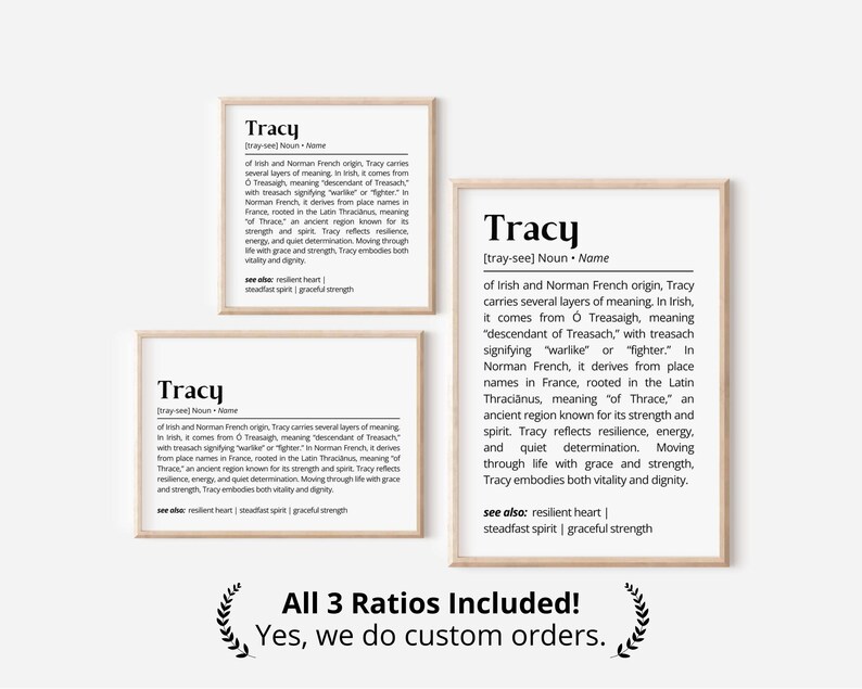 Tracy Name Meaning Wall Art: Personalized Printable Typography Print Gift Idea (Digital Download)