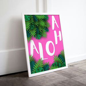 Aloha Poster, Hawaiian Wall Art, Aloha Beach, Typography as Art, Aloha Prints, Retro Poster, Text Art, Printable Posters, Beach House Poster