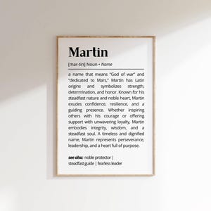 Martin Name Definition Wall Art Personalized Name Meaning Minimalist Typography Poster Baby Shower Printable Gift Baptism Nursery Home Decor