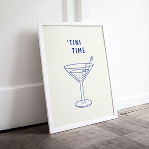 Tini Time Print Bar Kunstdruck Minimalistischer Cocktail Poster Blau Bar Cart Wand Kunst Bar druckbare Kunst Getränke Wand Dekor Digitaler Download 1 Druck