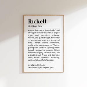 Rickett Name Meaning Print: Personalized Definition Wall Art (Digital Download)