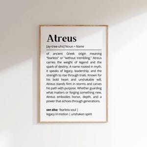 Atreus Name Meaning Print: Minimalist Boy Nursery Decor (Digital Download)