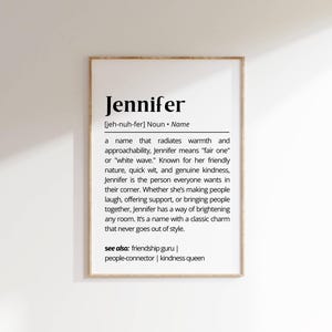 Jennifer Name Definition Wall Art Personalized Jennifer Name Meaning Print Unique Name Gift for Her Inspiring Positive Name Decor Poster