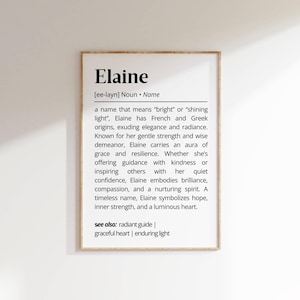 Elaine Name Definition Wall Art Personalized Name Meaning Poster Minimalist Digital Print Unique Gift for Her Typography Name Home Art Decor
