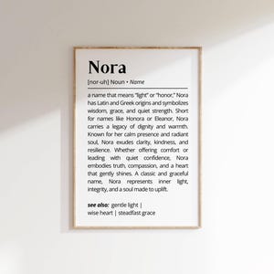 Nora Name Definition Wall Art Personalized Name Meaning Gift for Her Minimalist Typography Poster Baby Shower Printable Nursery Art Decor