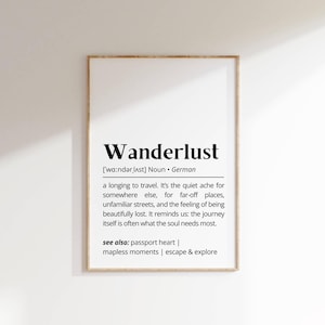 Wanderlust Definition Wall Art Minimalist Travel Quote Printable Hiking Poster Gift for Adventure Lovers Boho Home Decor Typography Travel
